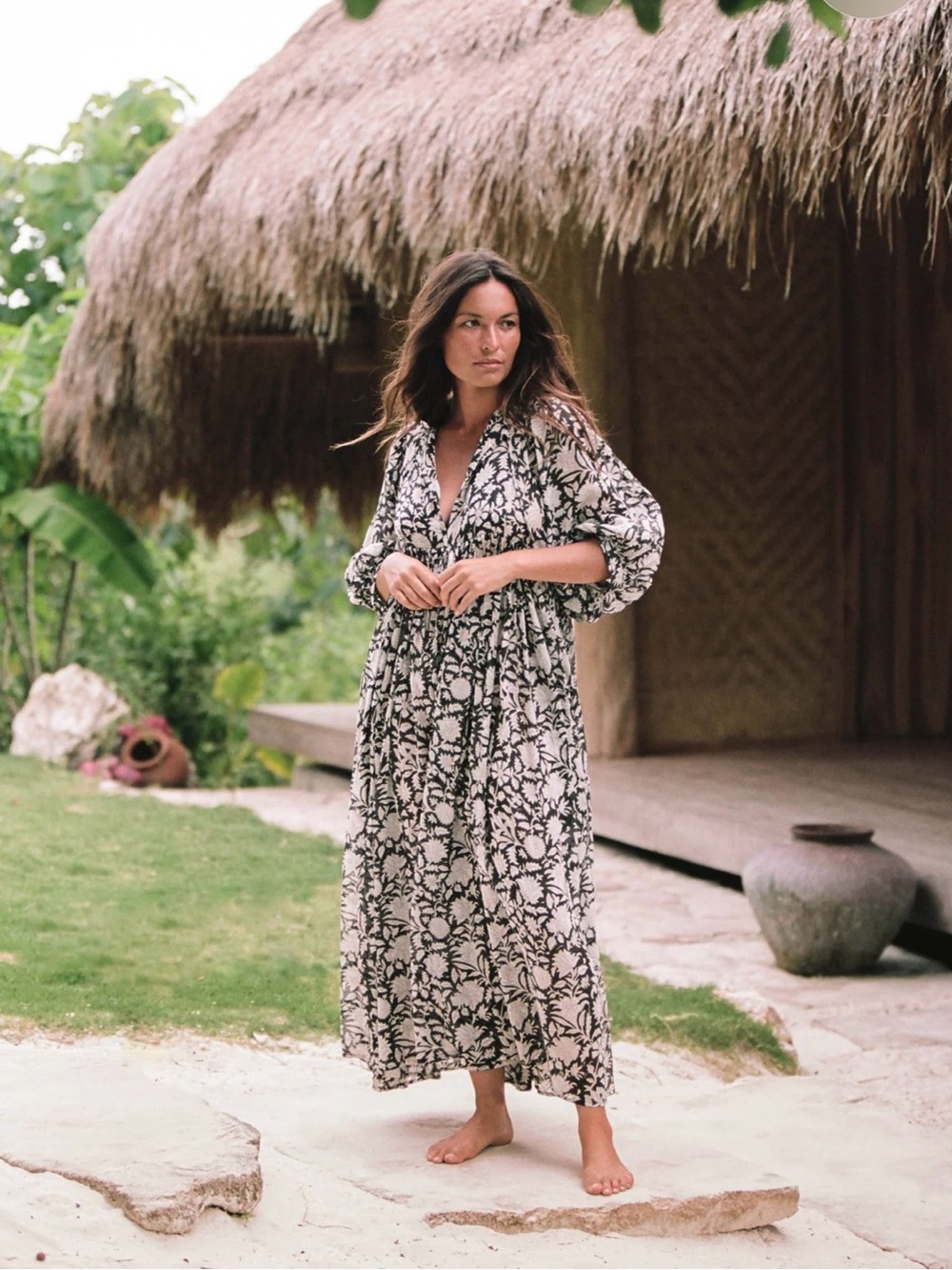 Daughters of India Black and Cream Floral Kyra Maxi Dress - NWOT